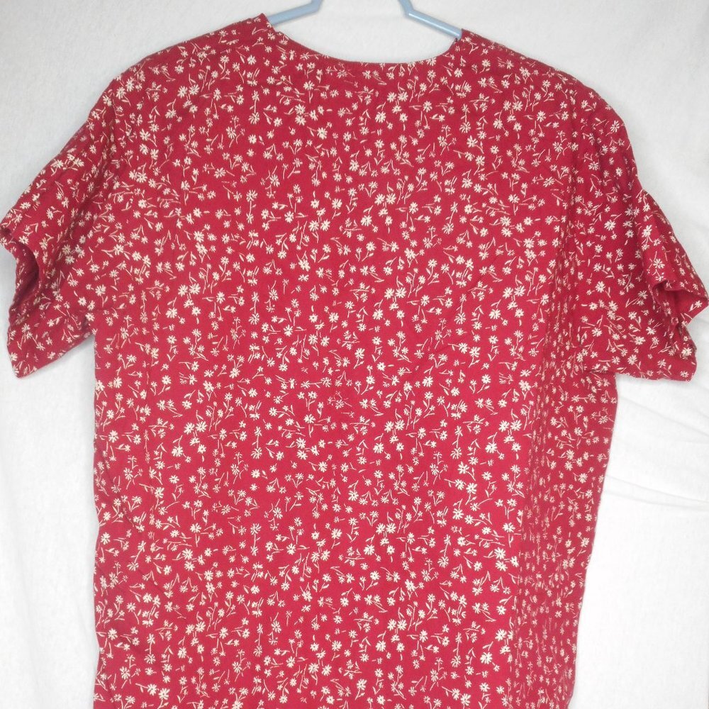 EUC Floral Scrub Top Size L Burgundy / Tan Medical - Picture 2 of 3